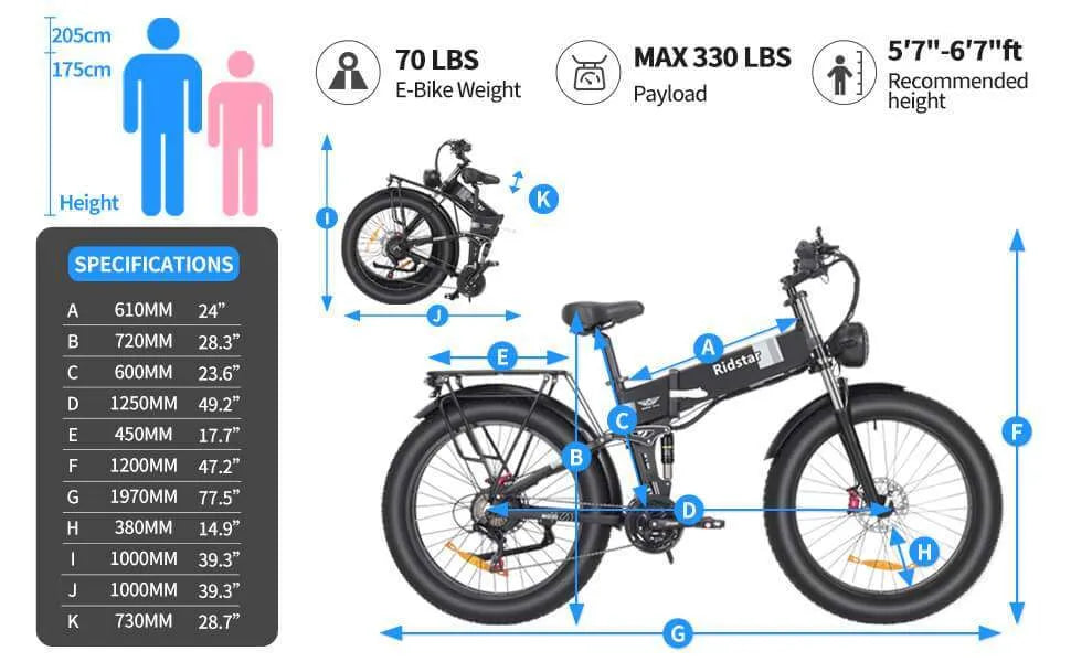 Ridstar H26 Pro 1500W Folding Mountain Ebike