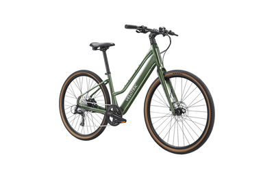 Velotric Tempo Mid-Step in Forest Evergreen, three-quarter view — Zeus eBikes Canada
