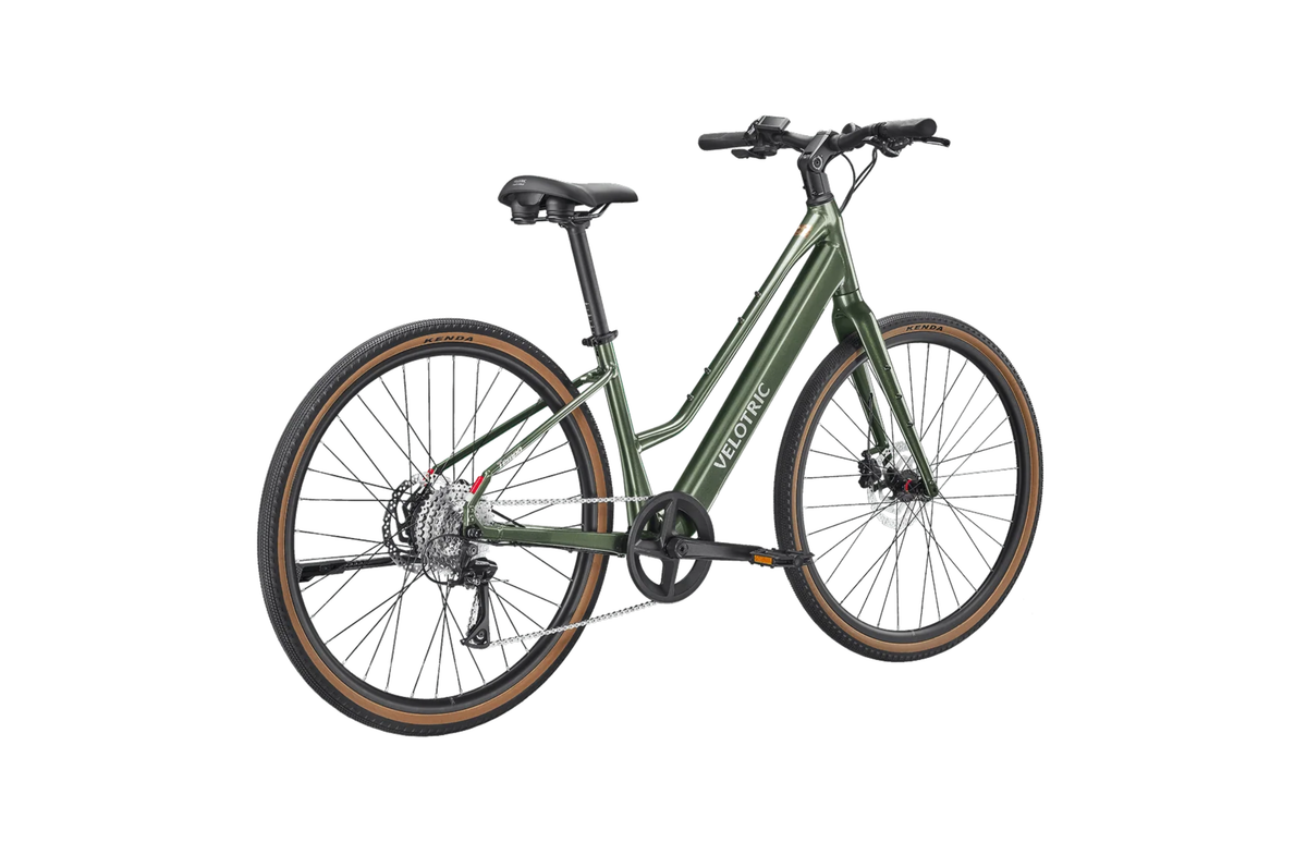 Velotric Tempo Mid-Step in Forest Evergreen, three-quarter view (second angle) — Zeus eBikes Canada