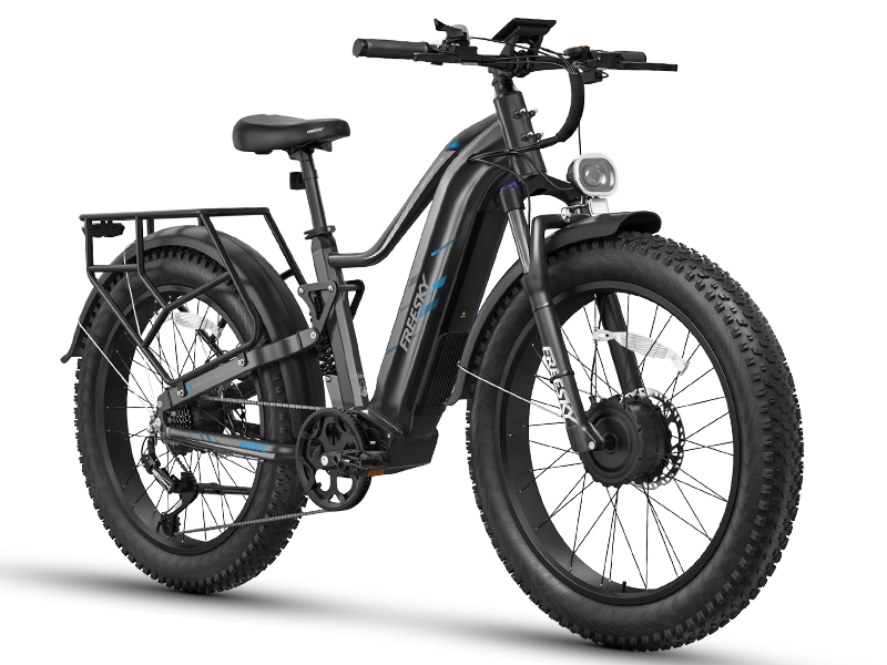 Freesky Eurostar Turbo M-410 dual-motor full-suspension fat-tire electric bike in black — Zeus eBikes Canada