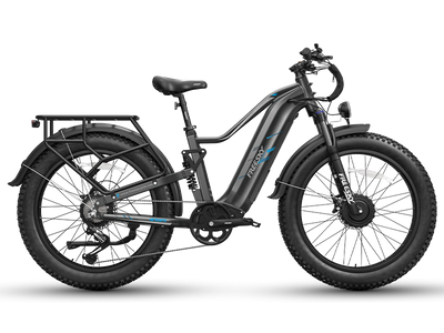 Freesky Eurostar Turbo M-410 in black, side profile showing full-suspension frame and 26-inch fat tires — Zeus eBikes Canada