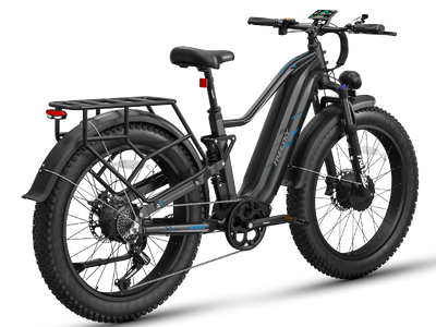 Freesky Eurostar Turbo M-410 in black, rear three-quarter view with rear rack and mudguards — Zeus eBikes Canada