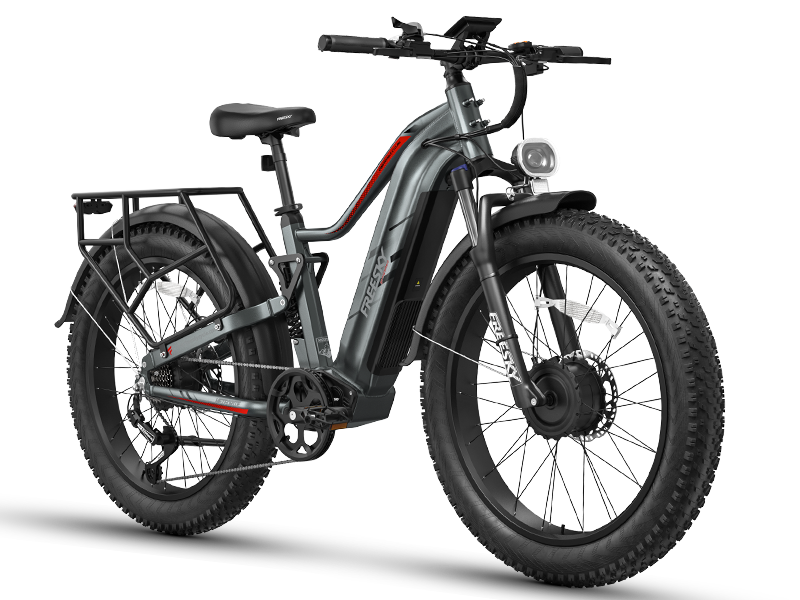 Freesky Eurostar Turbo M-410 dual-motor full-suspension fat-tire electric bike in gray — Zeus eBikes Canada