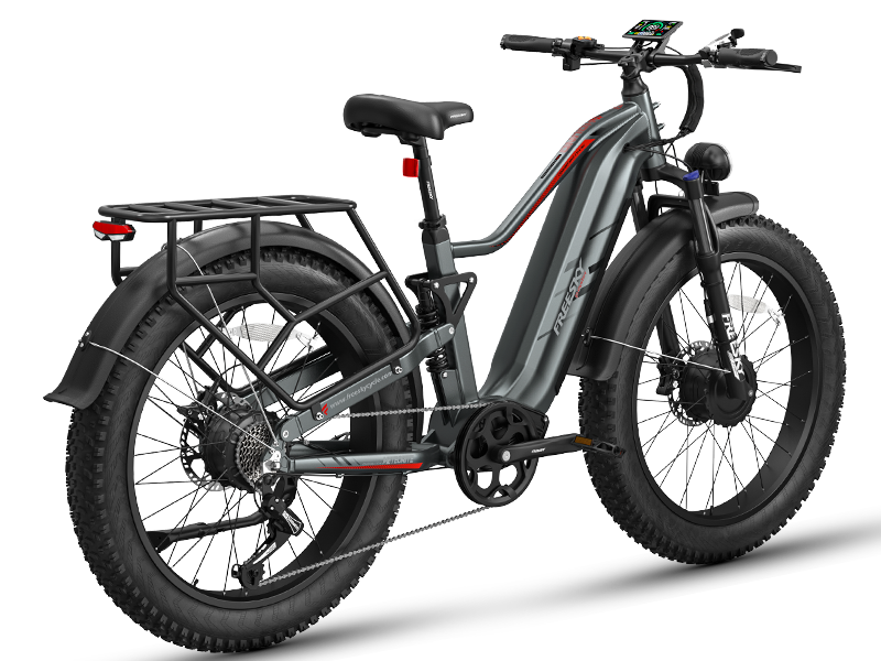 Freesky Eurostar Turbo M-410 in gray, rear three-quarter view — Zeus eBikes Canada