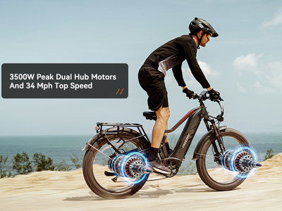 Close-up of a 1,750W peak brushless hub motor on the Freesky Eurostar Turbo M-410 dual-motor electric bike — Zeus eBikes Canada