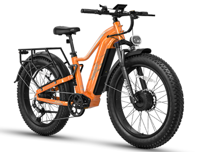 Freesky Eurostar Turbo M-410 dual-motor full-suspension fat-tire electric bike in orange — Zeus eBikes Canada
