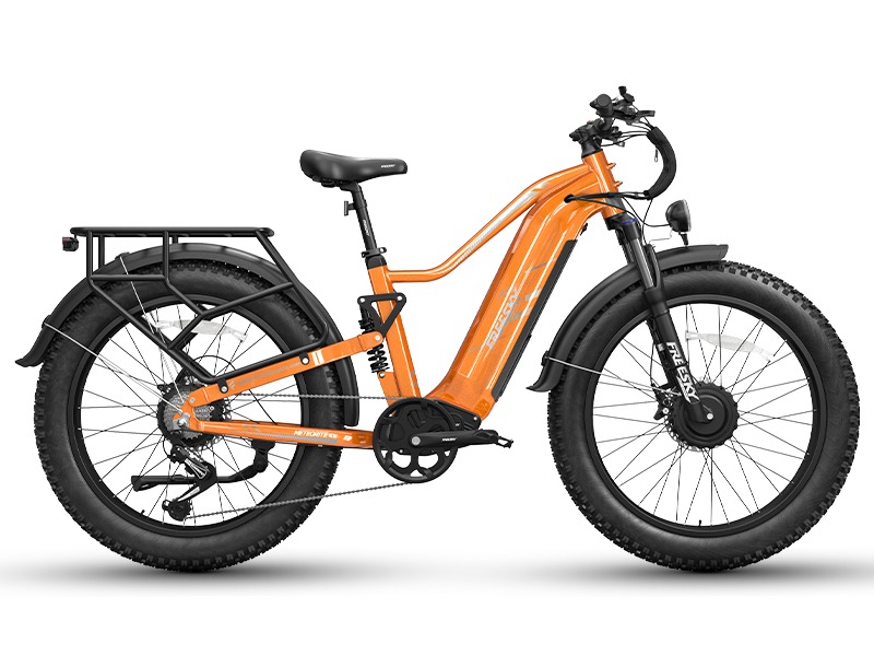 Freesky Eurostar Turbo M-410 in orange, side profile — Zeus eBikes Canada