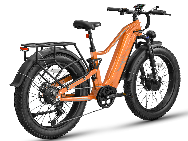 Freesky Eurostar Turbo M-410 in orange, rear three-quarter view — Zeus eBikes Canada
