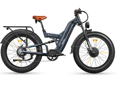 Freesky Warrior Ultra M-530 in blue-gray, full side profile showing the step-over frame, rear rack and fat tires — Zeus eBikes Canada