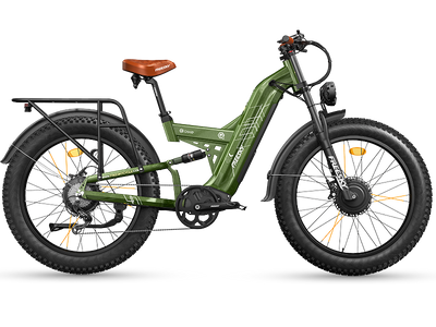 Freesky Warrior Ultra M-530 in green, full side profile showing the frame, rear rack and 26-inch fat tires — Zeus eBikes Canada