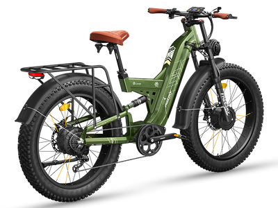 Freesky Warrior Ultra M-530 in green, rear three-quarter view showing the rear hub motor and drivetrain — Zeus eBikes Canada