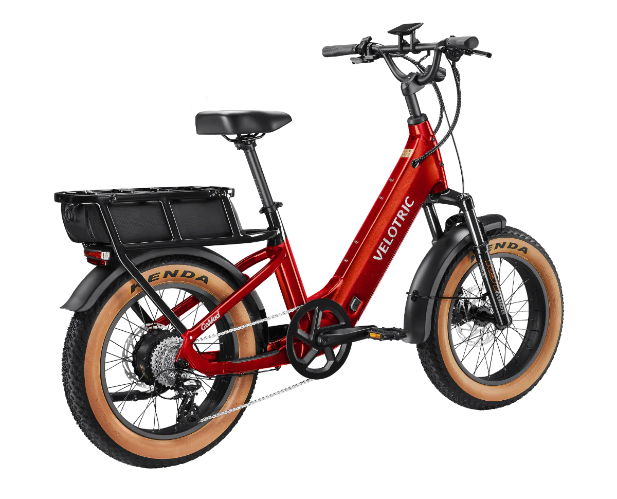 Velotric GoMad in Dark Amber, rear three-quarter view — Zeus eBikes Canada