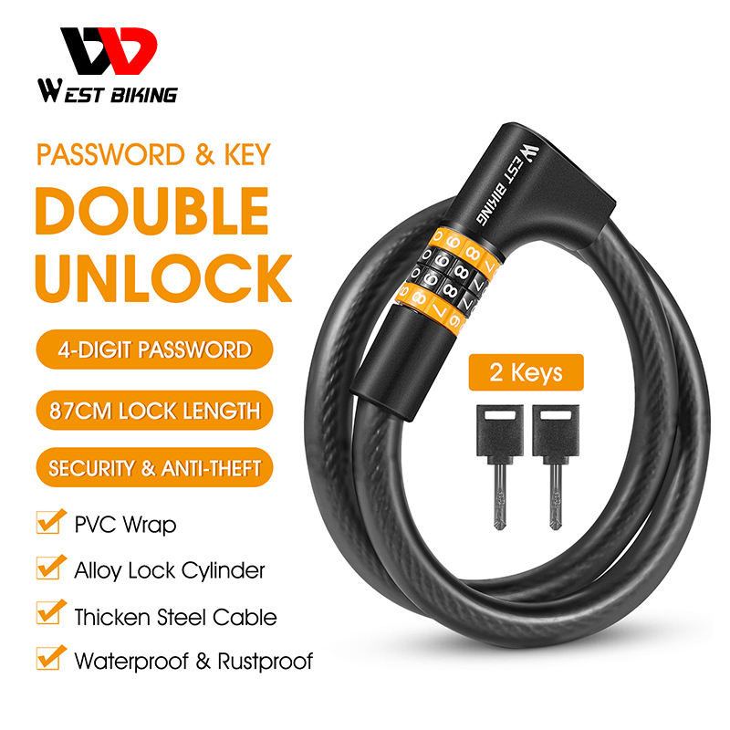 West Biking Portable Steel Cable Bike Lock