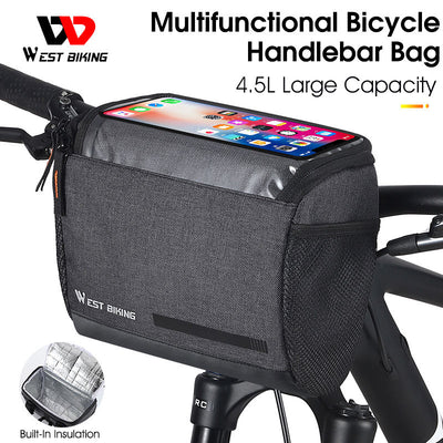 West Biking Multifunctional Handlebar Bag — 4.5L Insulated, Touch-Screen