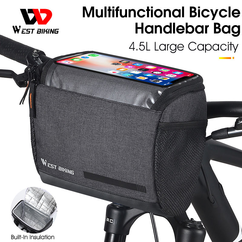 West Biking Multifunctional Handlebar Bag — 4.5L Insulated, Touch-Screen