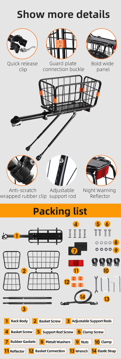 Universal Large Capacity Rear Rack and Basket