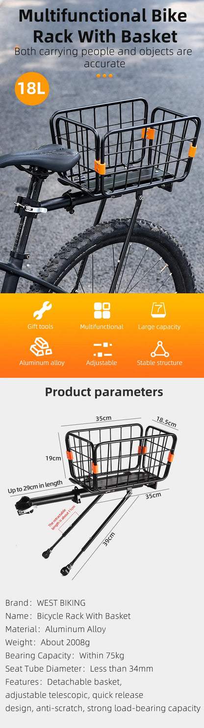 Universal Large Capacity Rear Rack and Basket