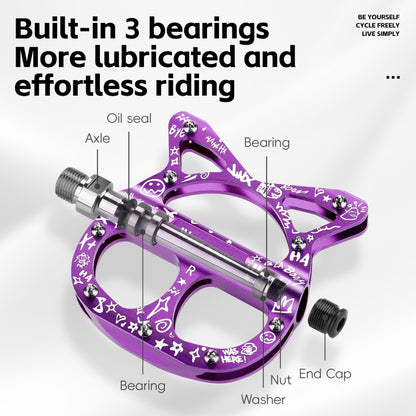 Anti Slip Aluminum Alloy Cat-Shaped Bicycle 3 Bearings Pedal