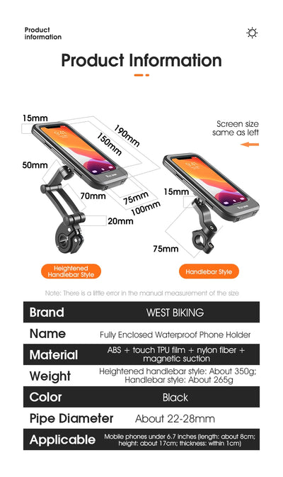 Enclosed Adjustable Universal Ebike Phone Holder