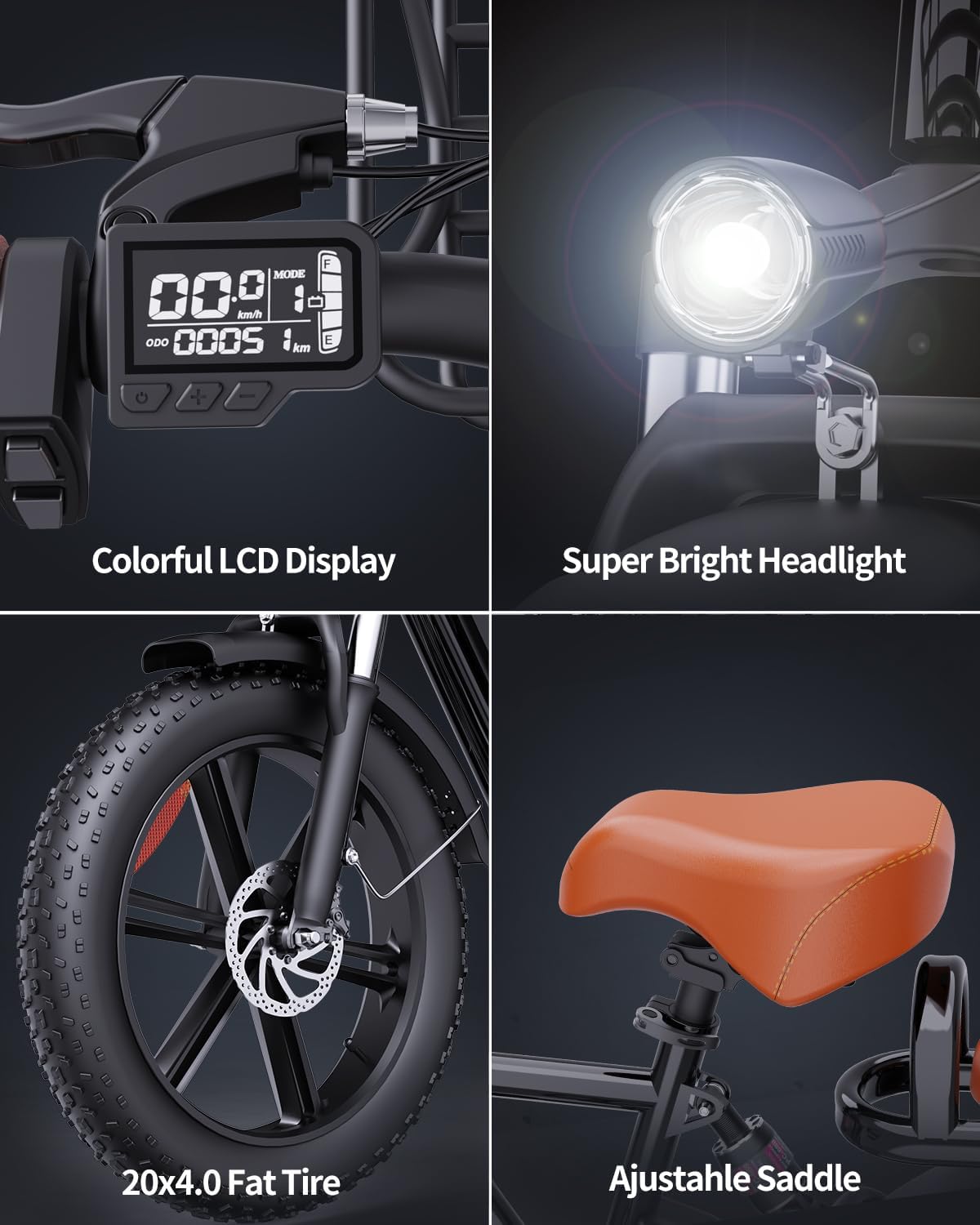 Ridstar FM001 20" 2-Seater Fat Tire Electric Bike — 1000W, 720 Wh