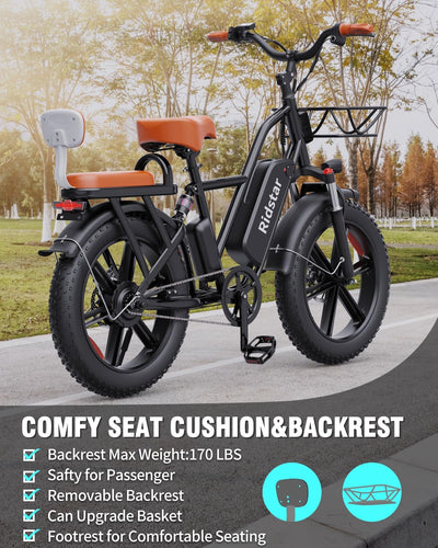 Ridstar FM001 20" 2-Seater Fat Tire Electric Bike — 1000W, 720 Wh