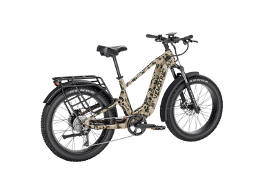 Velotric Nomad 2X High-Step in Multi-Terrain Camo, rear three-quarter view — Zeus eBikes Canada