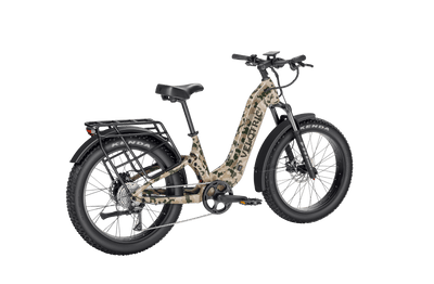 Velotric Nomad 2X Step-Thru in Multi-Terrain Camo, rear three-quarter view — Zeus eBikes Canada