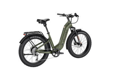 Velotric Nomad 2 Step-Thru in Olive, rear three-quarter view — Zeus eBikes Canada