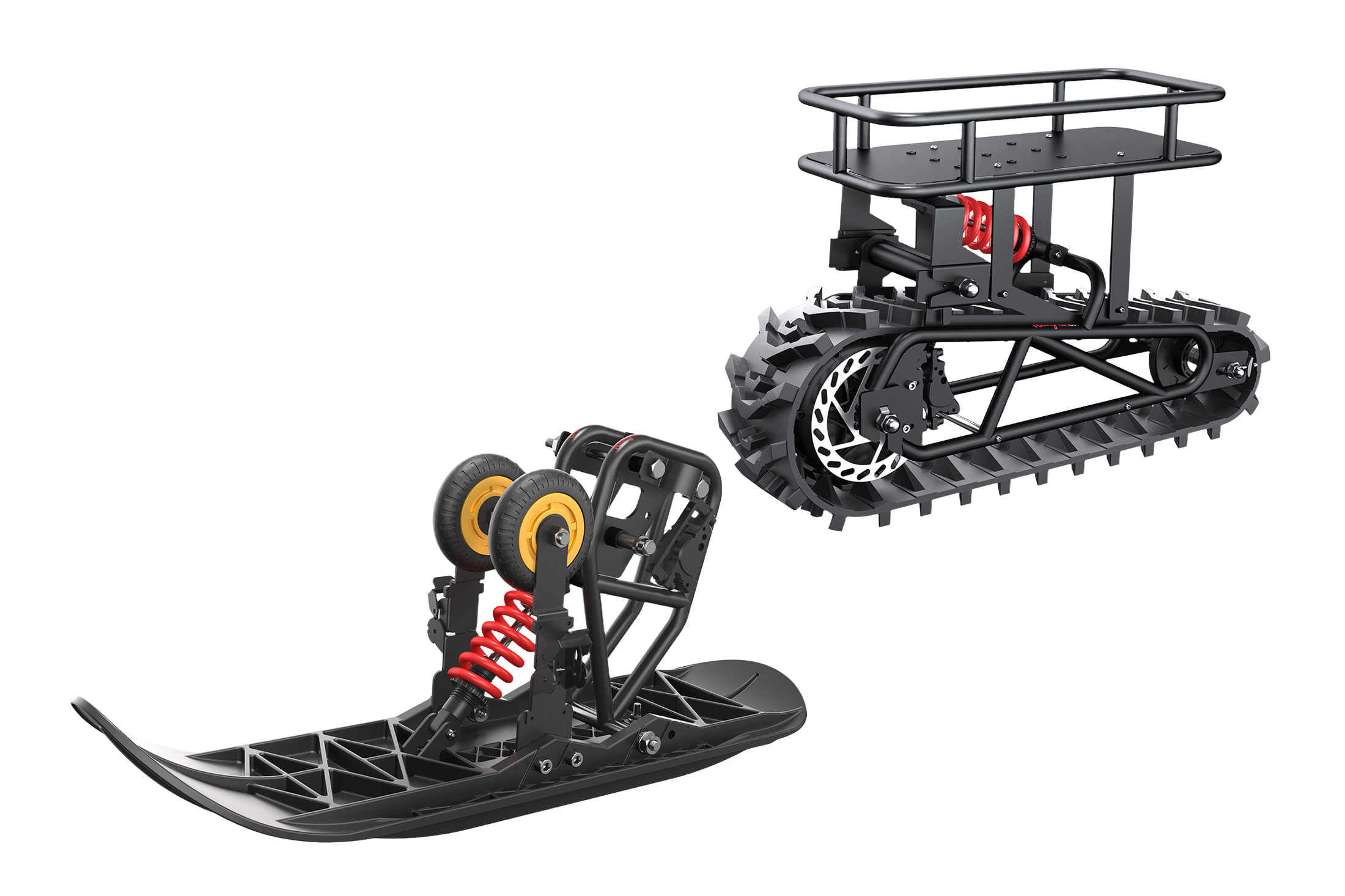 Riding Times snow track kit with rubber track drive and front sledge for GT73 Pro and GT54 Pro electric motorbikes — Zeus eBikes Canada