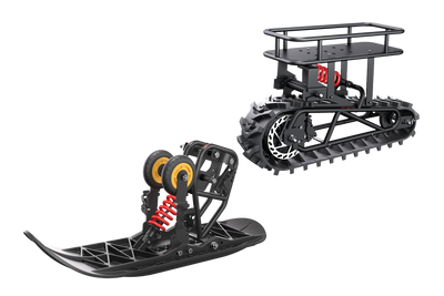 Riding Times snow track kit with rubber track drive and front sledge for GT73 Pro and GT54 Pro electric motorbikes — Zeus eBikes Canada