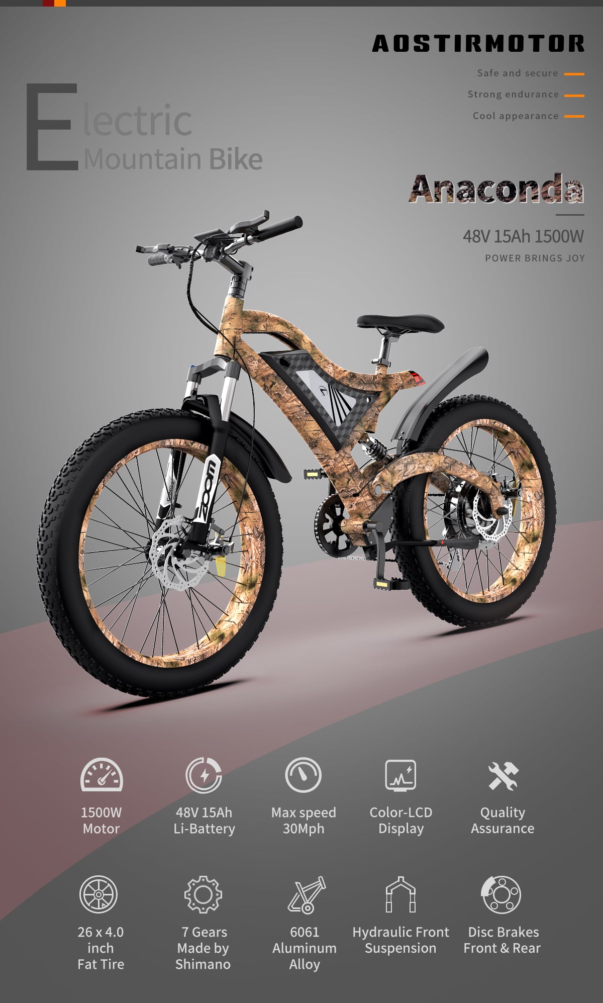 Aostirmotor S18-1500W Fat Tire Mountain Ebike