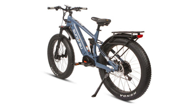 Eunorau Specter-S 4.0 in Moon Black, rear three-quarter view: aluminum rear rack with rear light, fender and kickstand — Zeus eBikes Canada