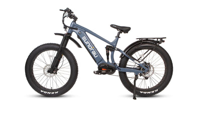 Eunorau Specter-S 4.0 in Moon Black, non-drive side with kickstand down, showing the rear shock and Bafang motor — Zeus eBikes Canada