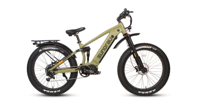 Eunorau Specter-S 4.0 / Hunter X9 in Army Green, drive side: Bafang mid-drive, SRAM NX 11-speed, rear rack, fenders and Kenda 26x4.0 tires — Zeus eBikes Canada