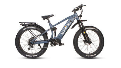 Eunorau Specter-S 4.0 / Hunter X9 in Moon Black (slate blue-grey), drive side: Bafang mid-drive, SRAM NX 11-speed, rear rack, fenders and Kenda 26x4.0 tires — Zeus eBikes Canada