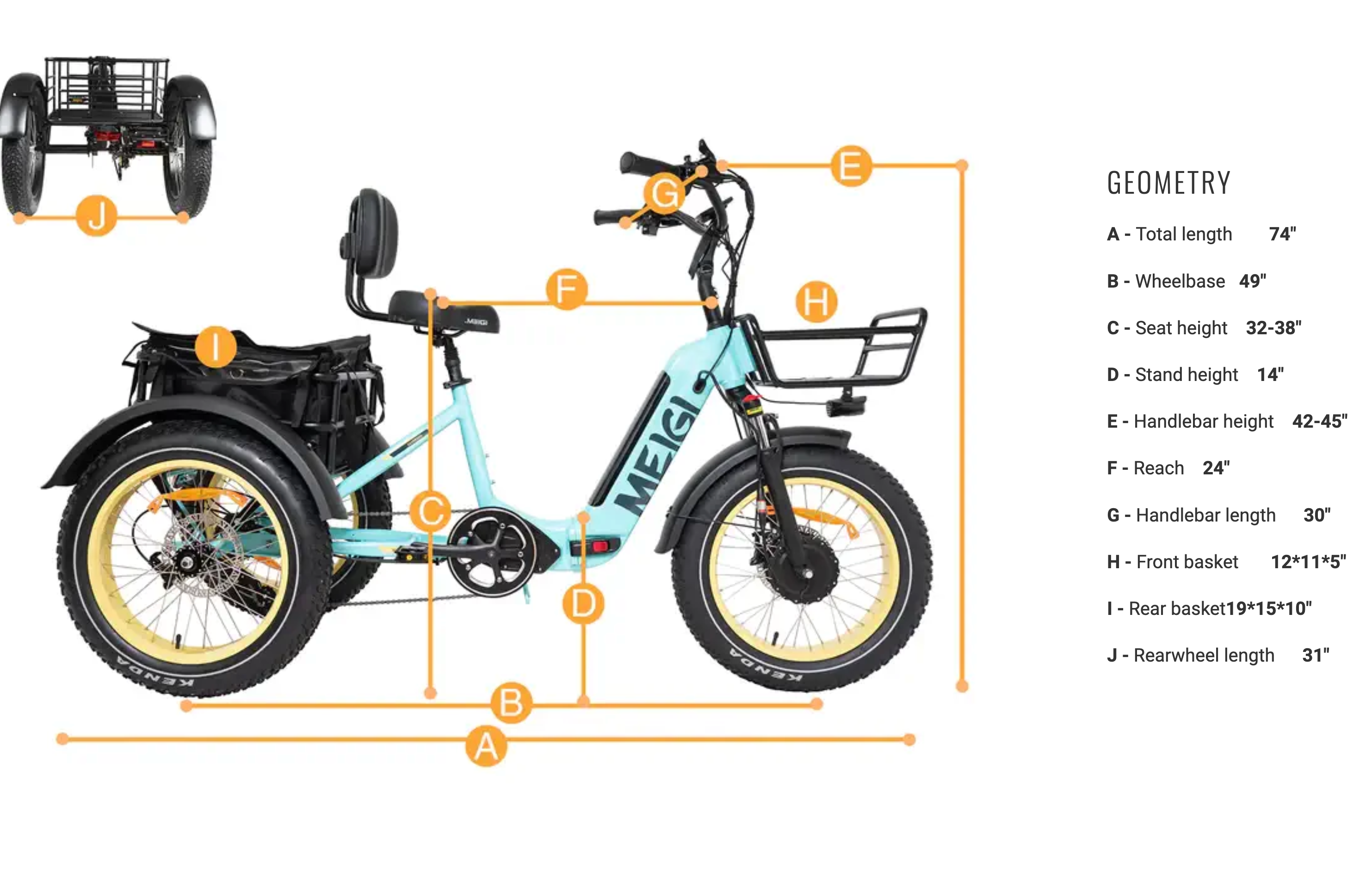 Meigi Silverado Fat Tire Folding Electric Trike