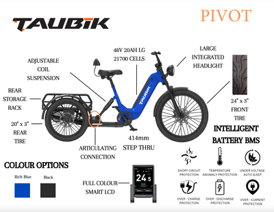 TAUBIK Pivot Electric Trike (48V 20Ah Samsung, Torque Sensor)