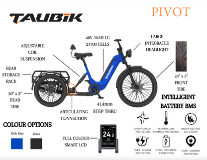 Taubik Pivot Electric Trike (Designed in Canada. Pre-Order, Arriving Early May 2025)