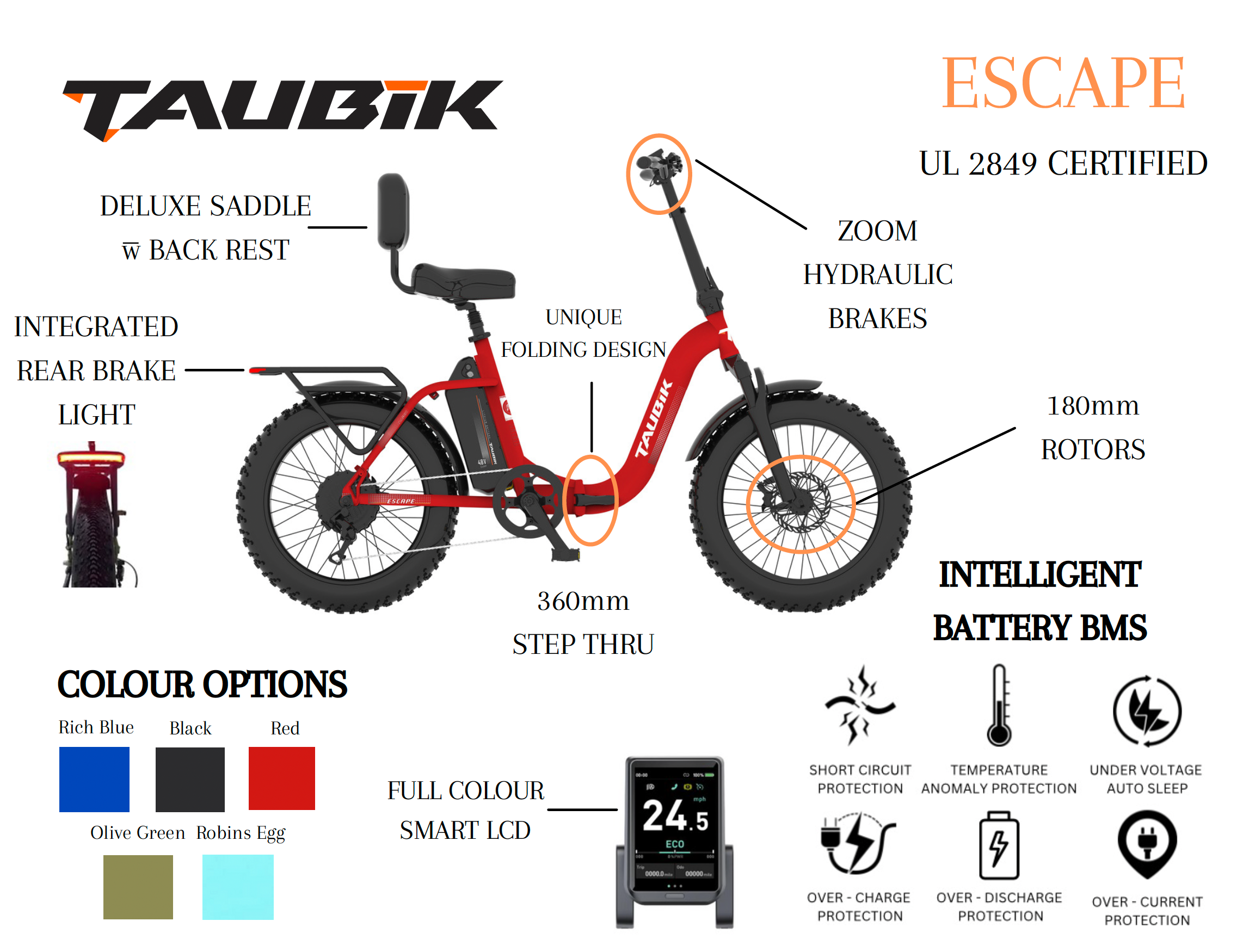 Taubik Escape Folding Ebike (Designed in Canada)