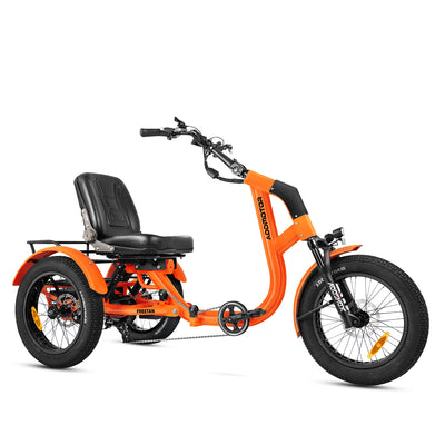 Addmotor Freetan M-368X semi-recumbent electric trike in Orange — Zeus eBikes Canada