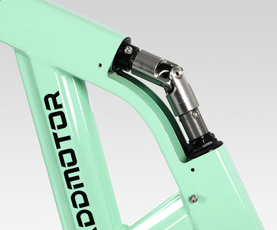 Close-up of the Addmotor Freetan M-368X steel gear-mesh universal-joint steering column — Zeus eBikes Canada