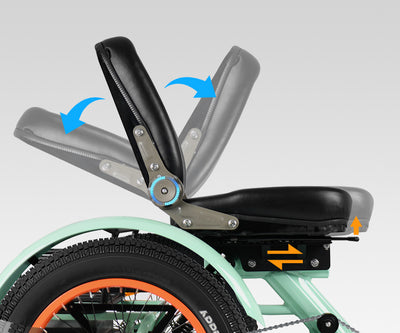 Addmotor Freetan M-368X adjustable PU seat with backrest reclining from 90 to 170 degrees — Zeus eBikes Canada