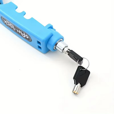 Blue grip lock with a key in its cylinder — Zeus eBikes Canada