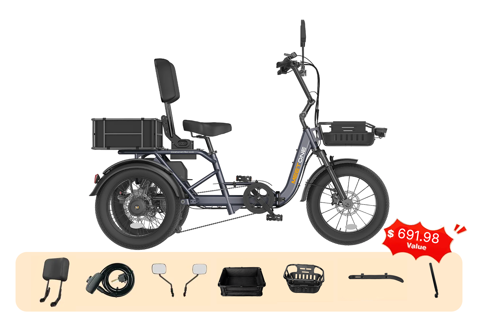 Meet One Breeze 2.0 folding full-suspension fat-tire electric trike with semi-recumbent seat — Zeus eBikes Canada