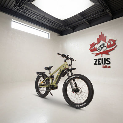Eunorau Specter-S 4.0 / Hunter X9 in Army Green, front three-quarter view: Eunorau's own photo of the bike, set in the Zeus eBikes studio