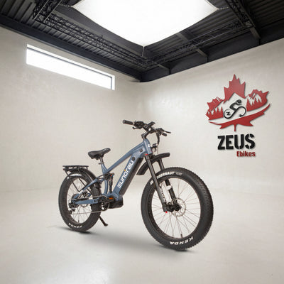 Eunorau Specter-S 4.0 / Hunter X9 in Moon Black (slate blue-grey), front three-quarter view: Eunorau's own photo of the bike, set in the Zeus eBikes studio