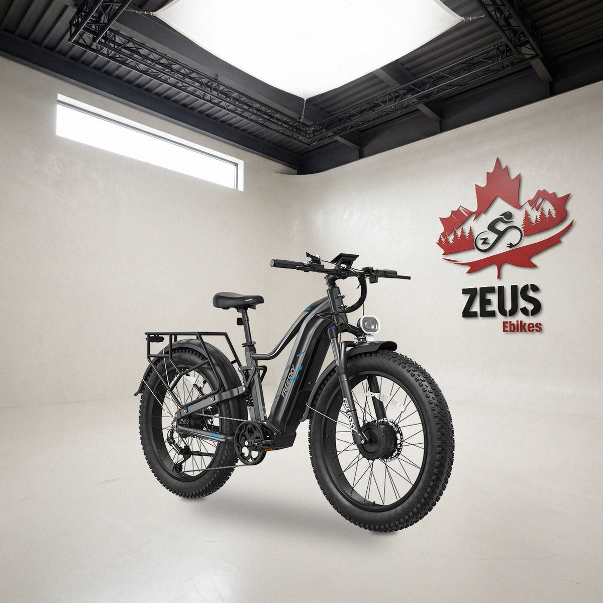 Freesky Eurostar Turbo M-410 in Black, front three-quarter view: Freesky's own product photo of the bike, set in the Zeus eBikes studio