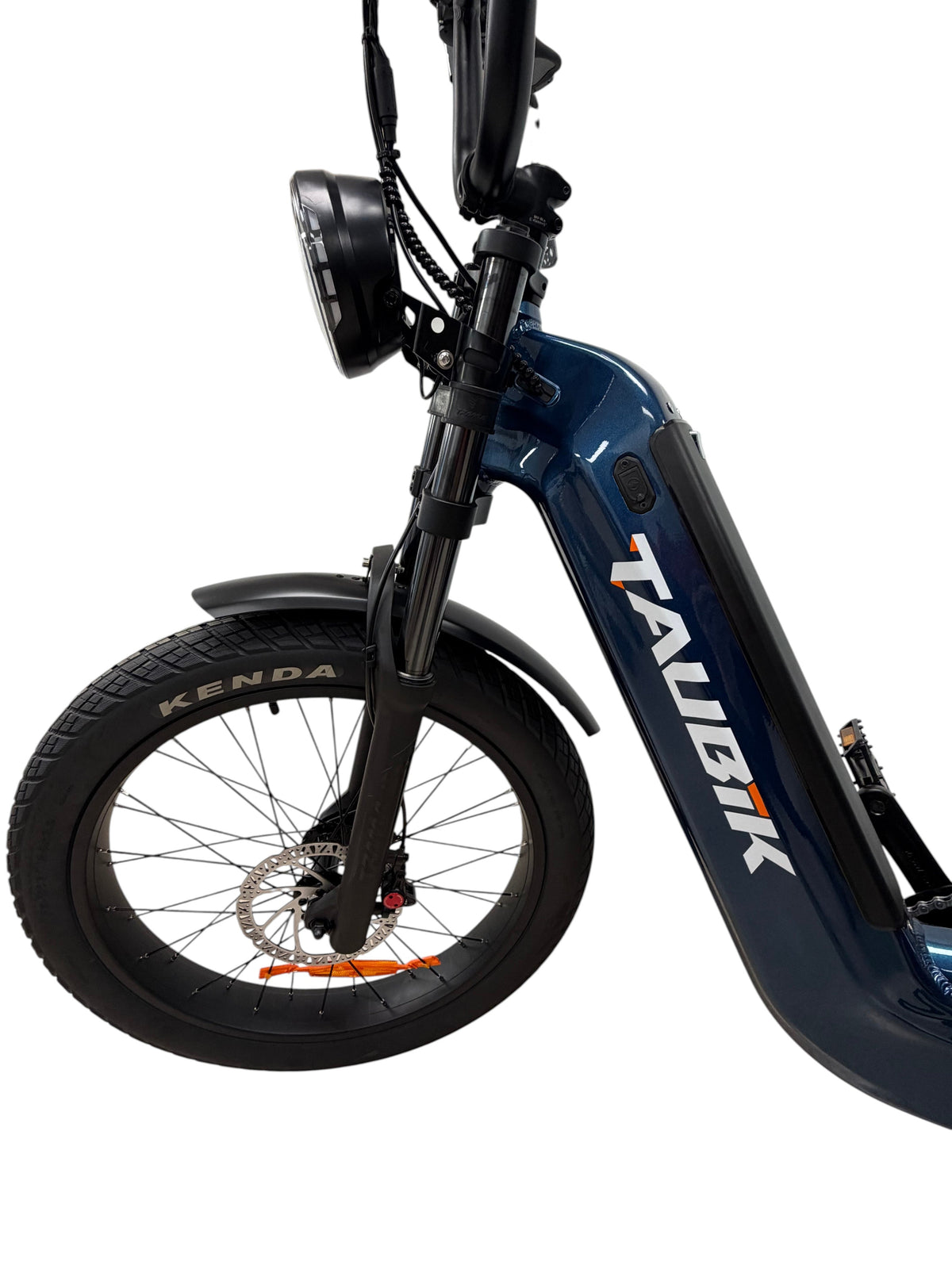 Taubik Axis front wheel with Kenda tire, disc brake and fork, Gentian Blue frame (Taubik photo) — Zeus eBikes Canada