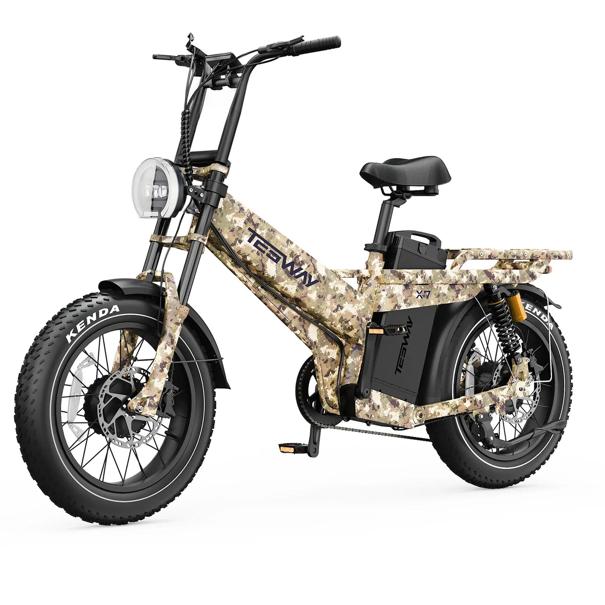 Tesway X7 AWD dual-motor fat-tire e-bike in Camouflage — Tesway's own product photo
