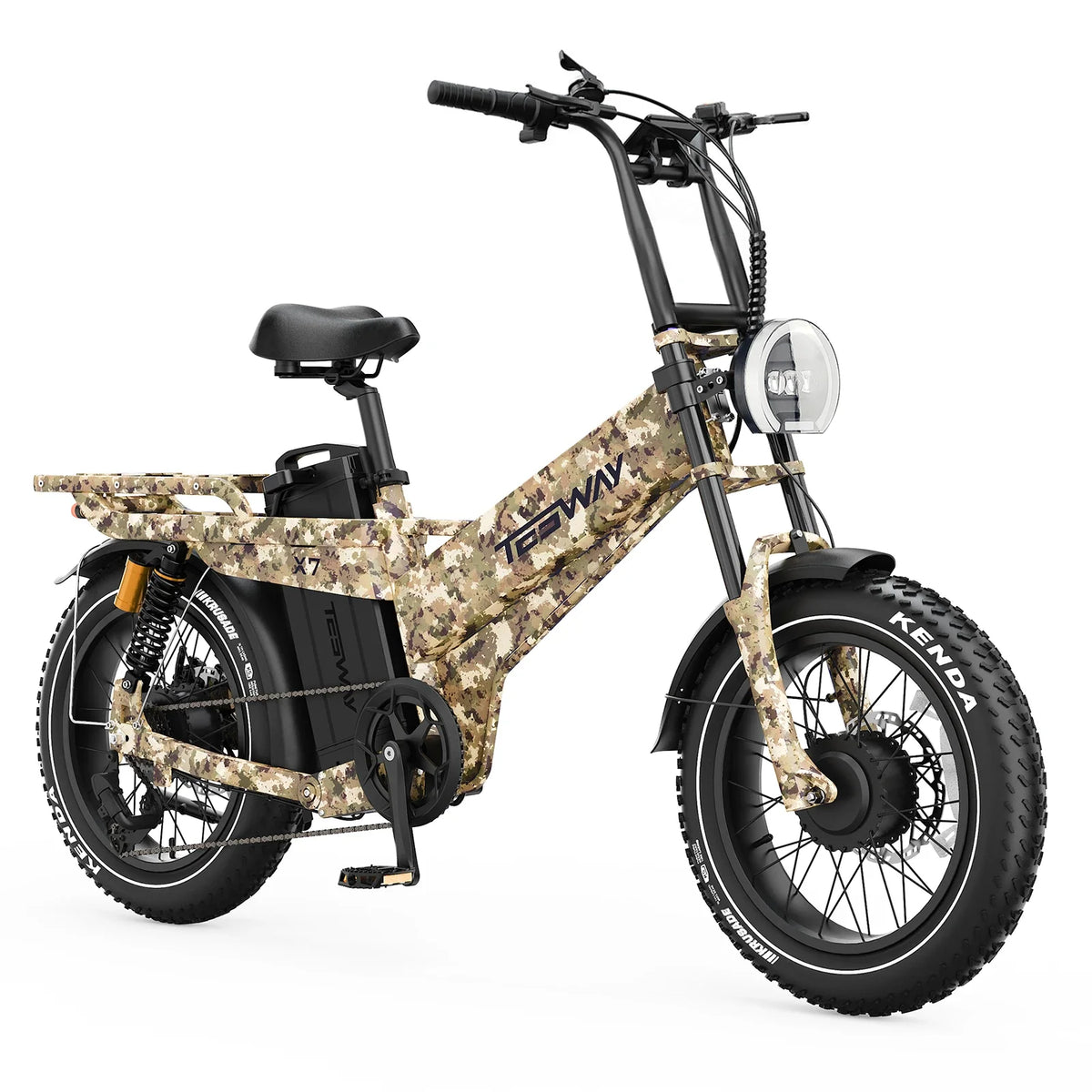 Tesway X7 AWD dual-motor fat-tire e-bike in Camouflage — Tesway's own product photo